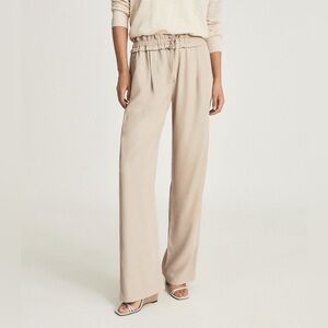 Reiss Women’s Odin High Rise Wide Leg Pull On Trousers Beige Size 8